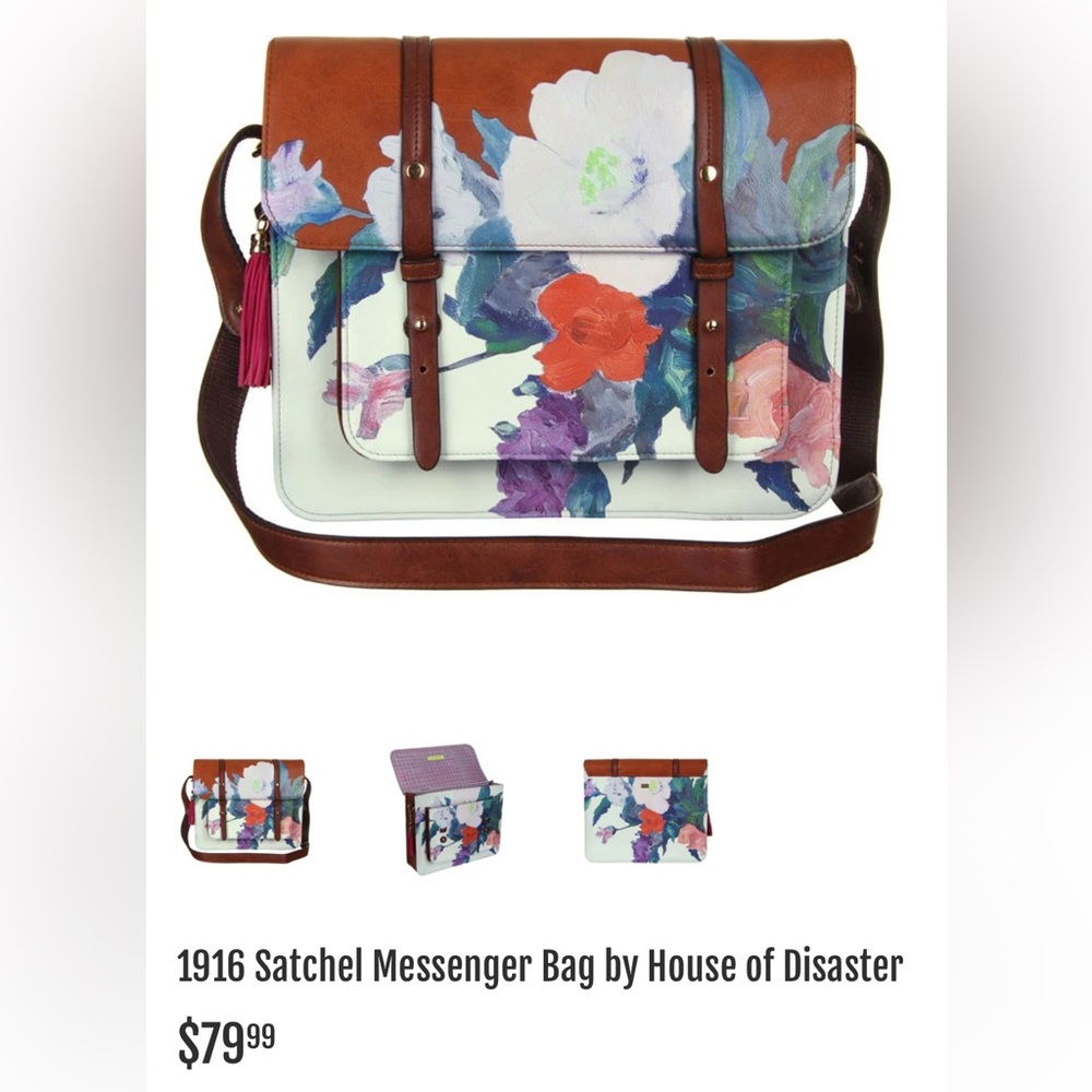 House of Disaster (1916) Floral Satchel Messenger Bag -EUC
